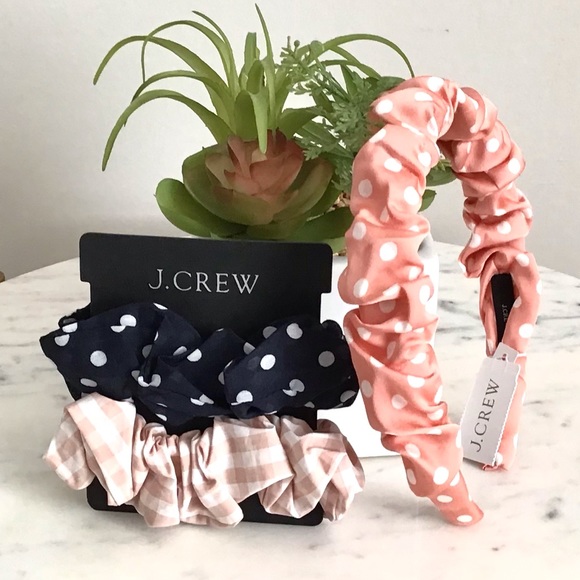 J. CREW Polka Dots Headband and Two-Pack Wide Scrunchie Set